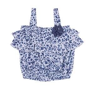 NEW EMC girl's floral sleeveless satin ruffle top in soft blue